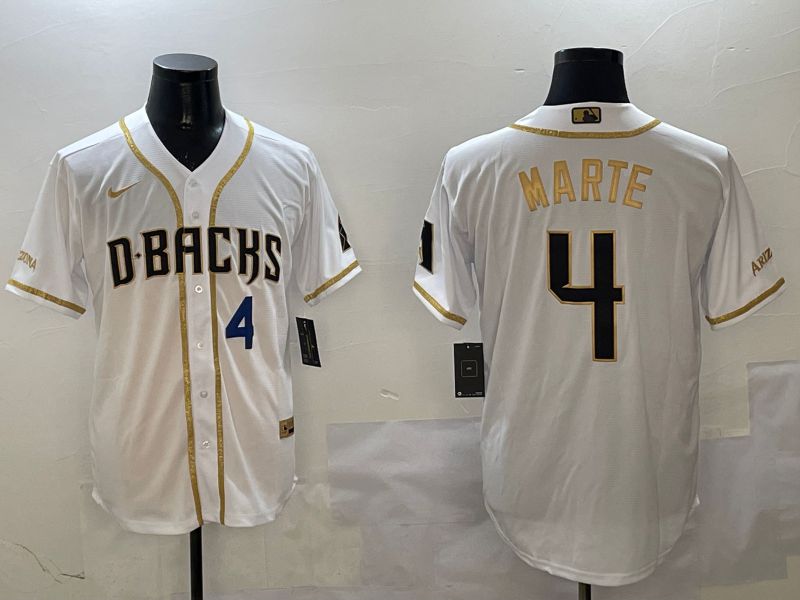 Men Arizona Diamondback #4 Marte White Gold Game 2025 Nike MLB Jersey style 3